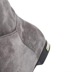 Pre Owned Louis Vuitton Grey Suede Knee Length Boots Size 38.5