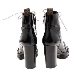 Pre Owned حذاء بوت لوي فيتون كعب عريض ستار تريال جلد لامع أسود مقاس 39.5