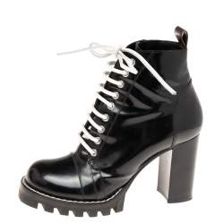 Pre Owned حذاء بوت لوي فيتون كعب عريض ستار تريال جلد لامع أسود مقاس 39.5