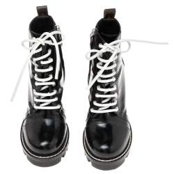 Pre Owned حذاء بوت لوي فيتون كعب عريض ستار تريال جلد لامع أسود مقاس 39.5