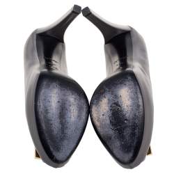 Pre Owned Louis Vuitton Grey Leather Logo Embellished Peep-Toe Pumps Size 38.5