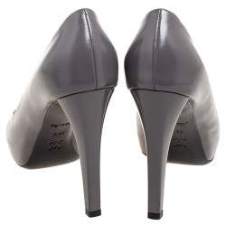 Pre Owned Louis Vuitton Grey Leather Logo Embellished Peep-Toe Pumps Size 38.5