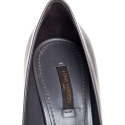 Pre Owned Louis Vuitton Grey Leather Logo Embellished Peep-Toe Pumps Size 38.5
