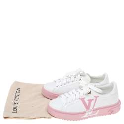 مملوكة مسبقًا Louis Vuitton White/Pink Leather Logo Time Out Sneakers Size 37