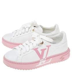 مملوكة مسبقًا Louis Vuitton White/Pink Leather Logo Time Out Sneakers Size 37