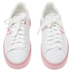 مملوكة مسبقًا Louis Vuitton White/Pink Leather Logo Time Out Sneakers Size 37