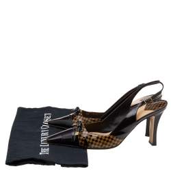 Pre Owned صندل لوي فيتون جلد وجلد دامييه إيبين بني لامع بفيونكة وحزام خلفي للكاحل مقاس 39