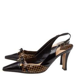 Pre Owned صندل لوي فيتون جلد وجلد دامييه إيبين بني لامع بفيونكة وحزام خلفي للكاحل مقاس 39