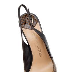 Pre Owned صندل لوي فيتون جلد وجلد دامييه إيبين بني لامع بفيونكة وحزام خلفي للكاحل مقاس 39