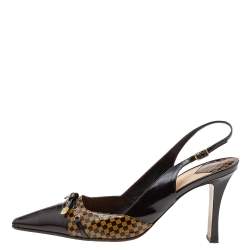 Pre Owned صندل لوي فيتون جلد وجلد دامييه إيبين بني لامع بفيونكة وحزام خلفي للكاحل مقاس 39