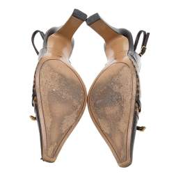 Pre Owned صندل لوي فيتون جلد وجلد دامييه إيبين بني لامع بفيونكة وحزام خلفي للكاحل مقاس 39