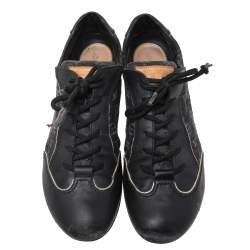 Louis Vuitton Black Leather and Monogram Canvas Low Top Sneakers Size 40