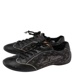 Louis Vuitton Black Leather and Monogram Canvas Low Top Sneakers Size 40