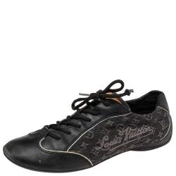 Louis Vuitton Black Leather and Monogram Canvas Low Top Sneakers Size 40