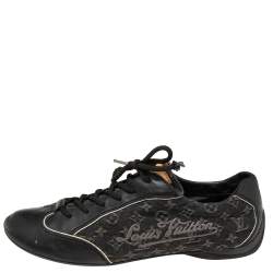 Louis Vuitton Black Leather and Monogram Canvas Low Top Sneakers Size 40
