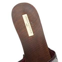 Louis Vuitton Grey/Burgundy Monogram Mini Lin And Patent Leather Raffia Flower Platform Clog Sandals Size 40