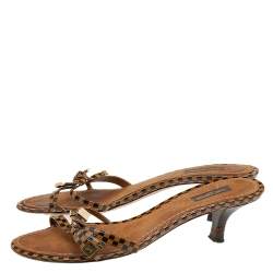 Pre Owned Louis Vuitton Brown Damier Ebene Patent Mule Slide Sandals Size 39.5