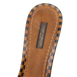 Pre Owned Louis Vuitton Brown Damier Ebene Patent Mule Slide Sandals Size 39.5