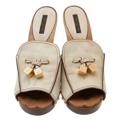 مملوكة مسبقًا Louis Vuitton Beige Suede Dice Embellished Sandals Size 39