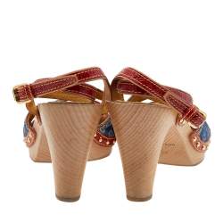 مملوكة مسبقًا Louis Vuitton Blue Monogram Denim and Crocodile Ankle Strap Clog Sandals Size 40