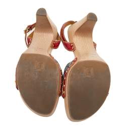 مملوكة مسبقًا Louis Vuitton Blue Monogram Denim and Crocodile Ankle Strap Clog Sandals Size 40