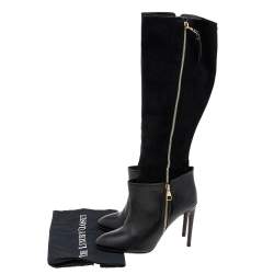 Pre Owned Louis Vuitton Black Leather And Suede Knee Length Boots Size 39.5