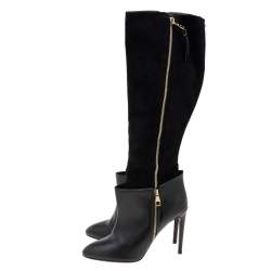 Pre Owned Louis Vuitton Black Leather And Suede Knee Length Boots Size 39.5