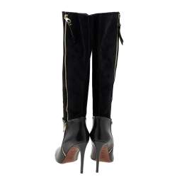Pre Owned Louis Vuitton Black Leather And Suede Knee Length Boots Size 39.5