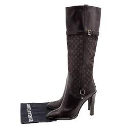 مملوكة مسبقًا Louis Vuitton Brown Leather And Mini Lin Canvas Barbara Knee Length Boots Size 40