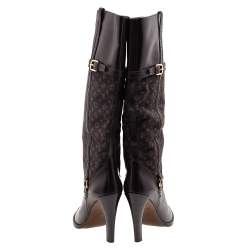 مملوكة مسبقًا Louis Vuitton Brown Leather And Mini Lin Canvas Barbara Knee Length Boots Size 40