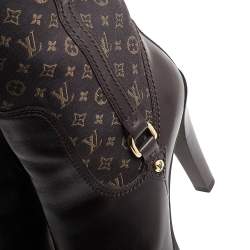مملوكة مسبقًا Louis Vuitton Brown Leather And Mini Lin Canvas Barbara Knee Length Boots Size 40