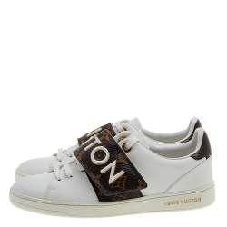 Louis Vuitton White Leather and Monogram Canvas Frontrow Sneakers Size 37