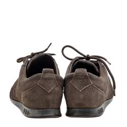 Louis Vuitton Brown Suede And Monogram Satin Low Top Sneakers Size 37.5