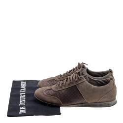Louis Vuitton Brown Suede And Monogram Satin Low Top Sneakers Size 37.5