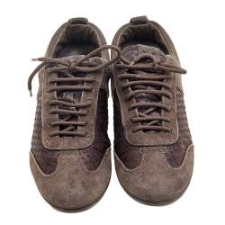 Louis Vuitton Brown Suede And Monogram Satin Low Top Sneakers Size 37.5