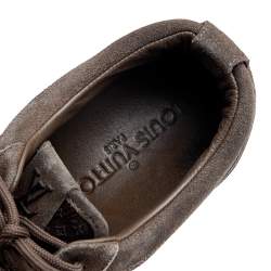 Louis Vuitton Brown Suede And Monogram Satin Low Top Sneakers Size 37.5