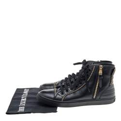 Louis Vuitton Black Leather Zip Detail High Top Sneakers Size 36.5