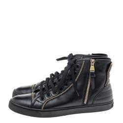Louis Vuitton Black Leather Zip Detail High Top Sneakers Size 36.5