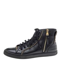 Louis Vuitton Black Leather Zip Detail High Top Sneakers Size 36.5