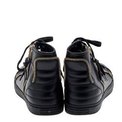 Louis Vuitton Black Leather Zip Detail High Top Sneakers Size 36.5