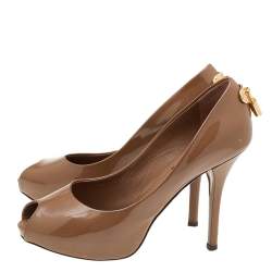 Pre Owned Louis Vuitton Brown Patent Leather Oh Really! Peep Toe Pumps Size 36