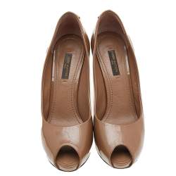 Pre Owned Louis Vuitton Brown Patent Leather Oh Really! Peep Toe Pumps Size 36