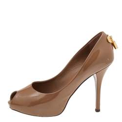 Pre Owned Louis Vuitton Brown Patent Leather Oh Really! Peep Toe Pumps Size 36