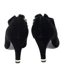 Pre Owned Louis Vuitton Black Suede V Bahiana Booties Size 38
