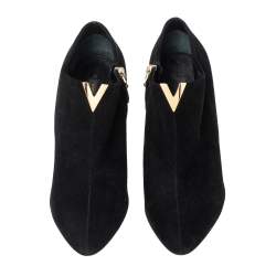Pre Owned Louis Vuitton Black Suede V Bahiana Booties Size 38