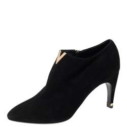 Pre Owned Louis Vuitton Black Suede V Bahiana Booties Size 38