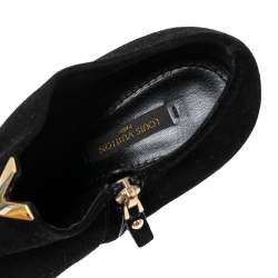 Pre Owned Louis Vuitton Black Suede V Bahiana Booties Size 38