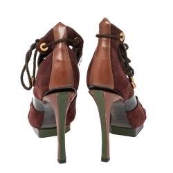 Pre Owned حذاء بوت للكاحل لوي فيتون جلد وسويدي بني مزخرف مقاس 38