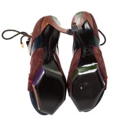 Pre Owned حذاء بوت للكاحل لوي فيتون جلد وسويدي بني مزخرف مقاس 38