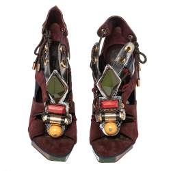 Pre Owned حذاء بوت للكاحل لوي فيتون جلد وسويدي بني مزخرف مقاس 38